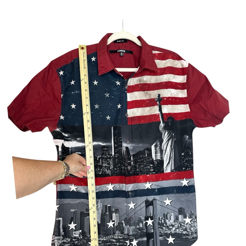 Carbon Men's Button Up Shirt‎ XL USA NYC Libery America 4th July Patriotic - Picture 2 of 6